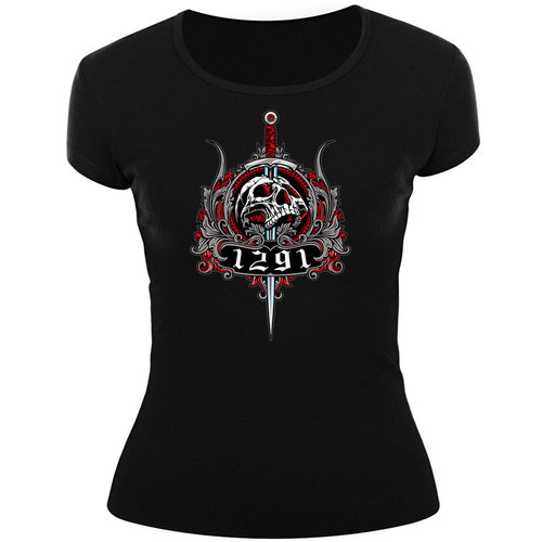 Frauenshirt-1291-SCHÄDEL MIT SCHWERT, schwarz