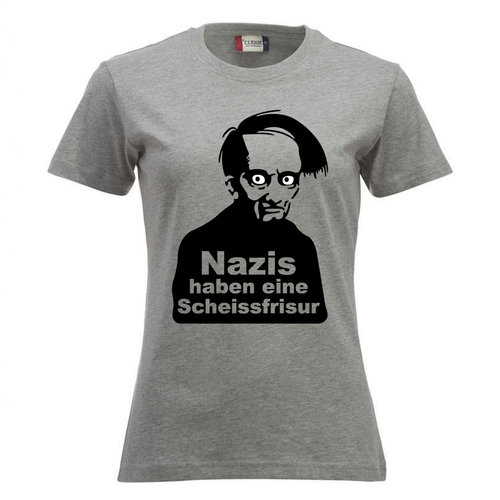 Frauenshirt - NAZIS HABEN EINE SCHEISSFRISUR, grau gemasert